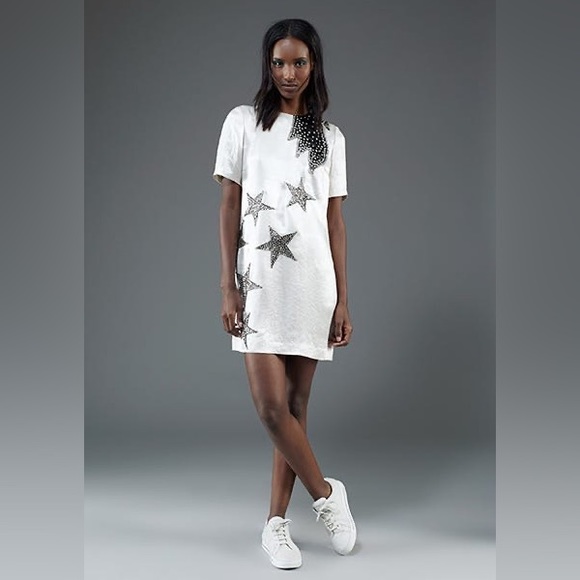 MARC BY MARC JACOBS Cosmo Night Star-Appliquéd Satin Mini Dress Size: L - Picture 4 of 17